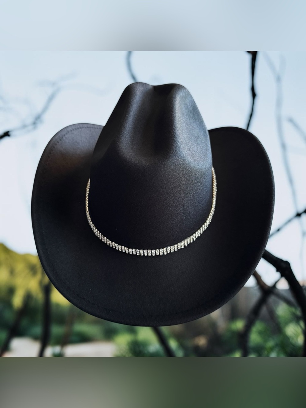 Black Western Cowboy Hat Rhinestone Band Adjustable M/L